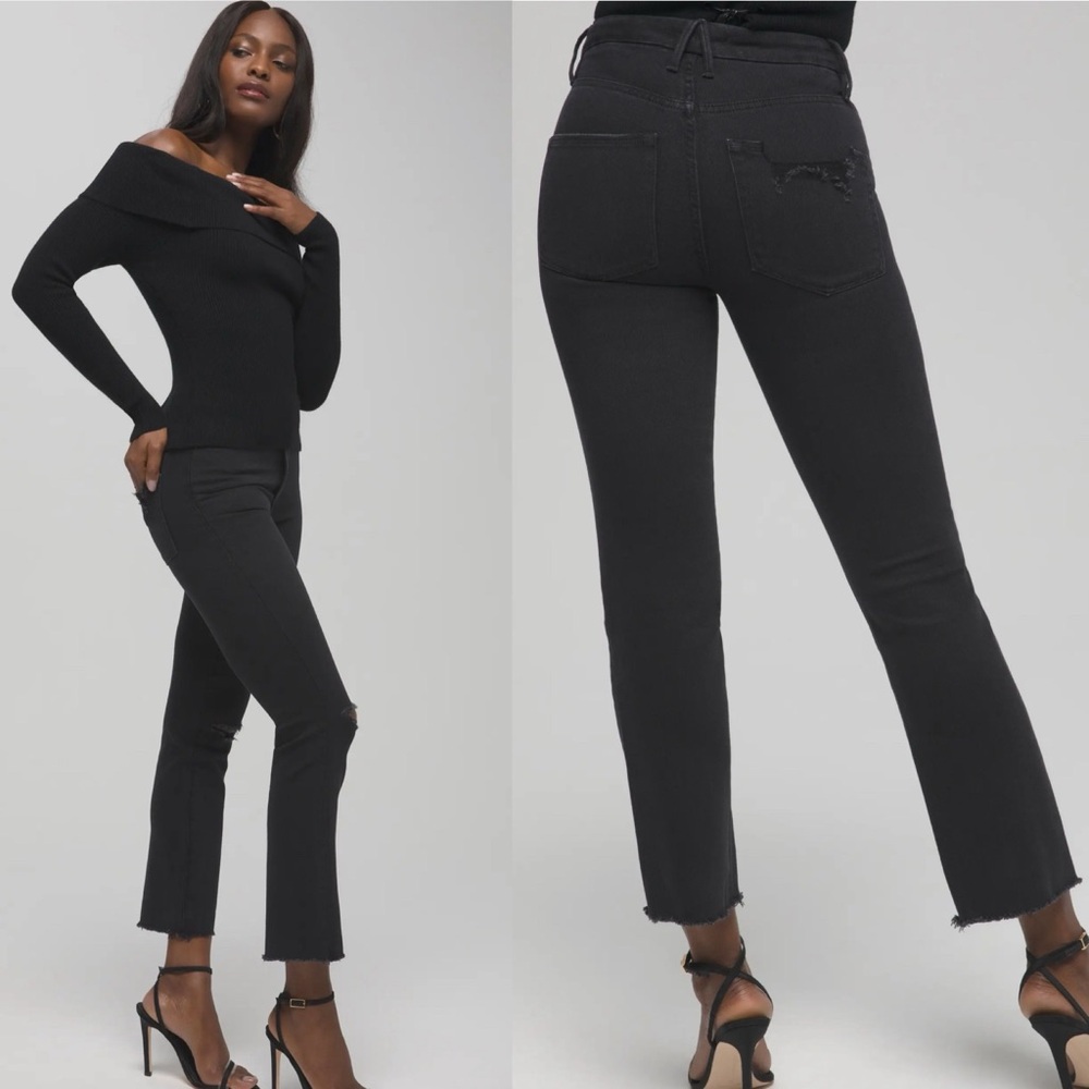 Good American Good Straight Ripped Fray Hem Crop Jeans 12/31